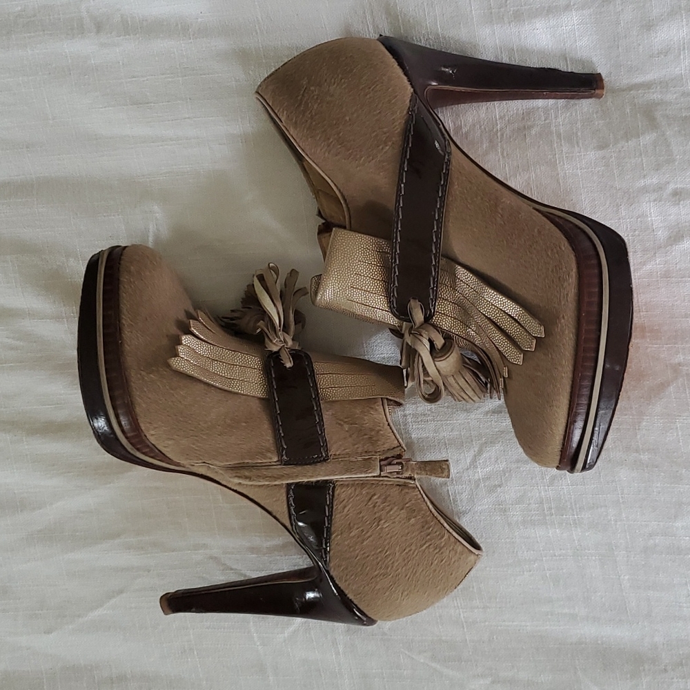 Cole Haan fur Oxford heeled bootie